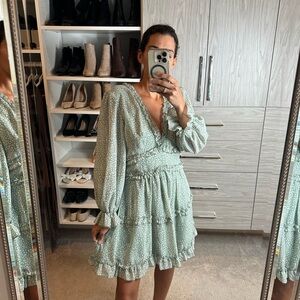 Elegant Green Floral Dress with cut out back